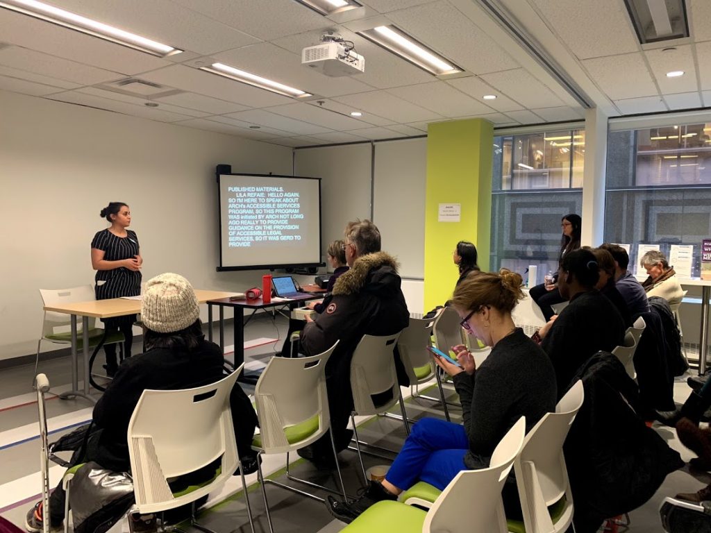 Lila Refaie, ARCH Staff Lawyer, presenting at Toronto's IDPD event, 2018.