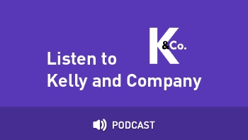 Logo for AMI's segment with text "listen to Kelly & Company podcast"