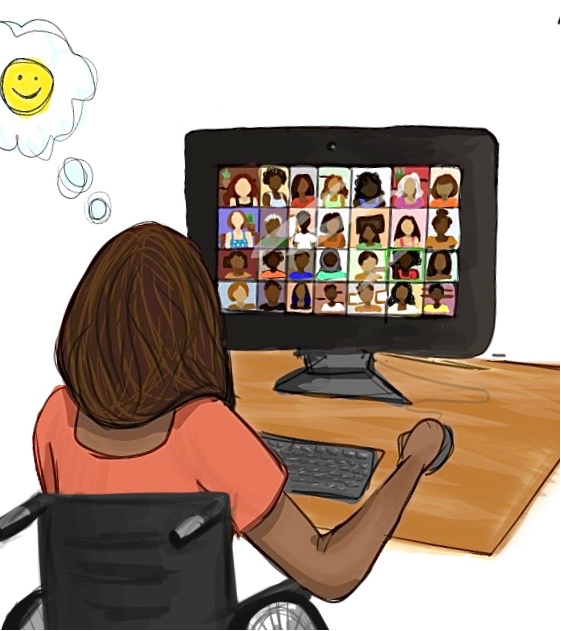 person in online conference with many other people