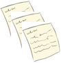 A drawing of a few sheets of paper with writing on them