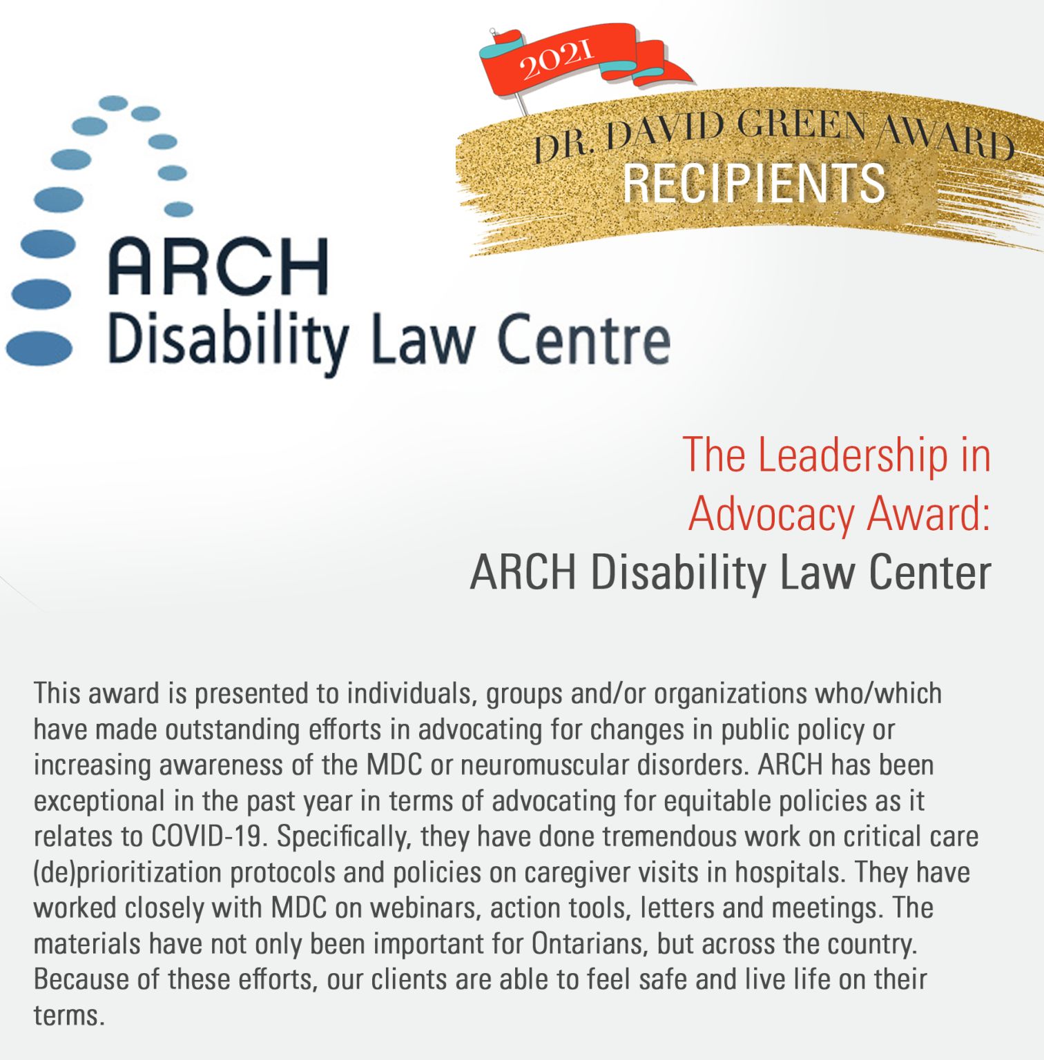 ARCH Disability Law Centre ARCH Wins The 2021 Leadership In Advocacy
